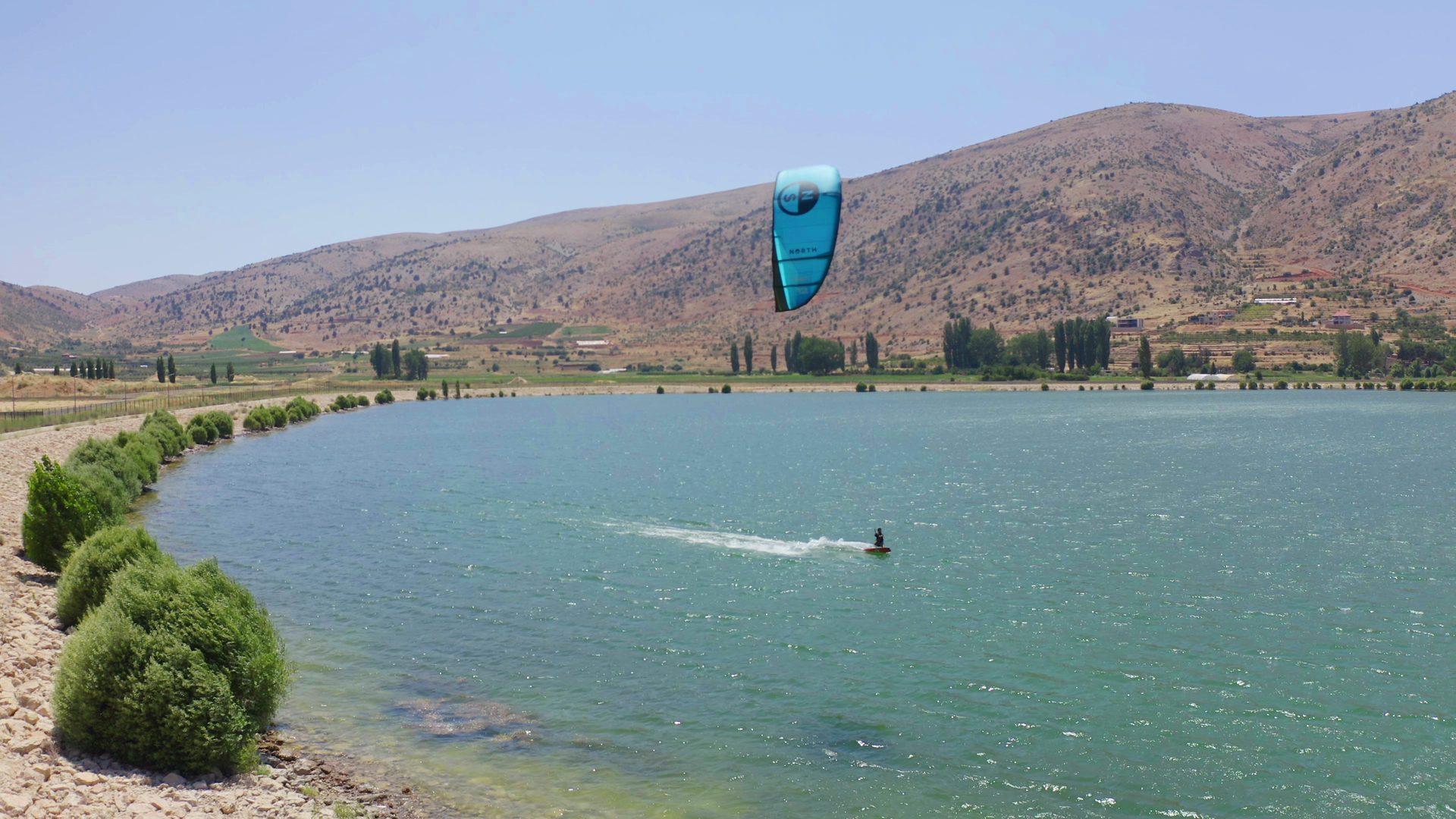 Kiteboarding on Lake Yammoune in the Bekaa Valley