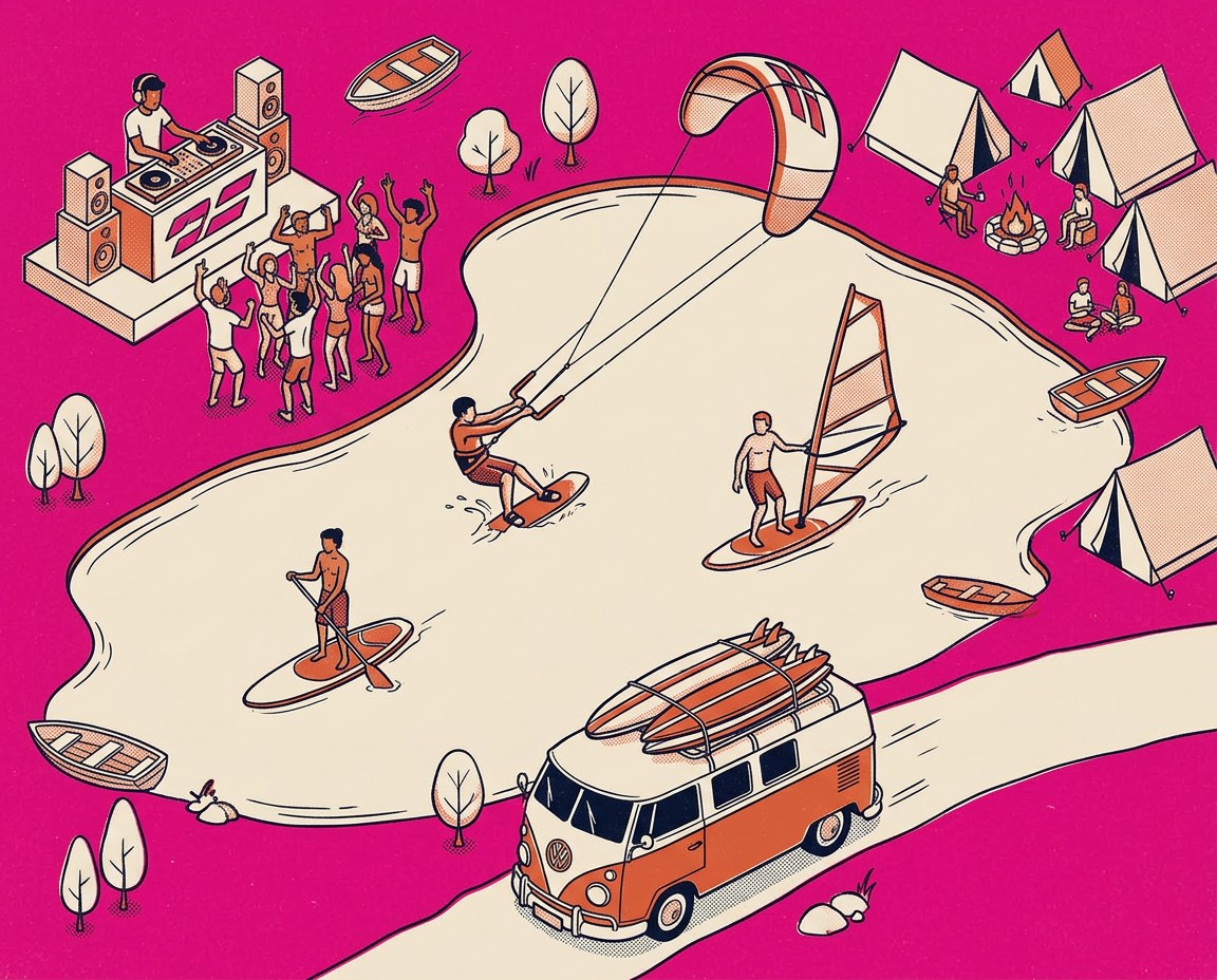 Illustrated WindKraft Origins weekend: lake sports, camp, and music
